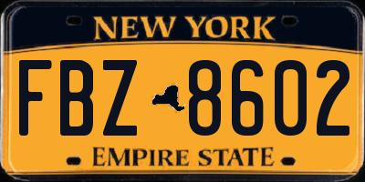 NY license plate FBZ8602
