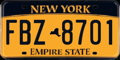 NY license plate FBZ8701