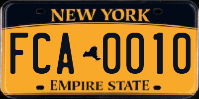 NY license plate FCA0010