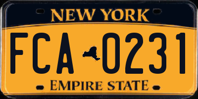 NY license plate FCA0231