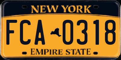 NY license plate FCA0318