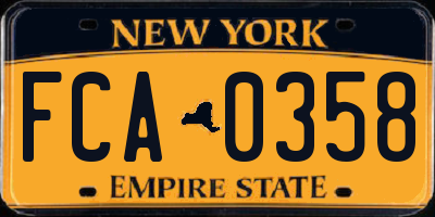 NY license plate FCA0358