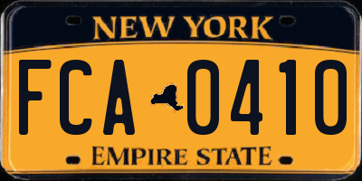 NY license plate FCA0410