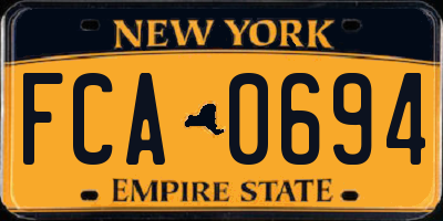 NY license plate FCA0694