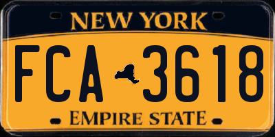 NY license plate FCA3618