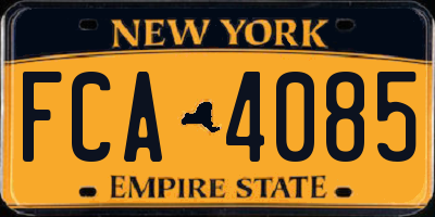 NY license plate FCA4085
