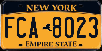 NY license plate FCA8023