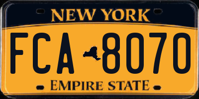 NY license plate FCA8070
