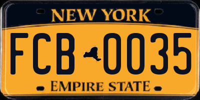 NY license plate FCB0035