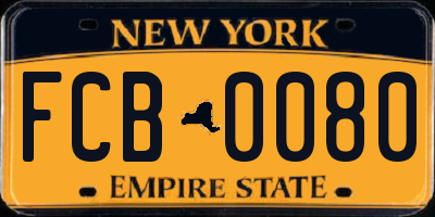 NY license plate FCB0080