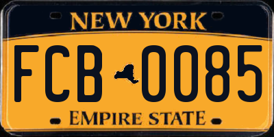 NY license plate FCB0085