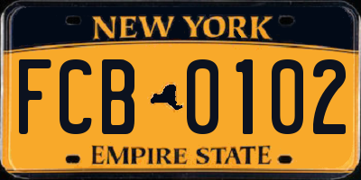 NY license plate FCB0102