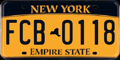 NY license plate FCB0118