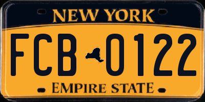 NY license plate FCB0122