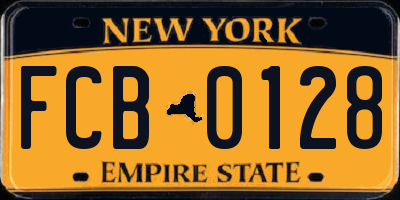 NY license plate FCB0128