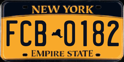 NY license plate FCB0182