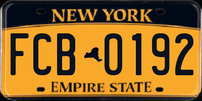 NY license plate FCB0192