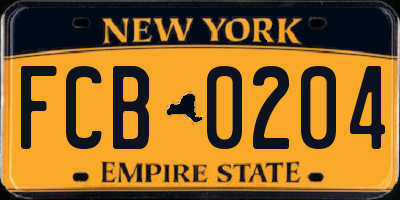 NY license plate FCB0204