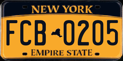 NY license plate FCB0205