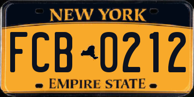 NY license plate FCB0212