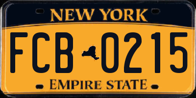 NY license plate FCB0215