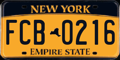 NY license plate FCB0216