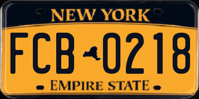NY license plate FCB0218