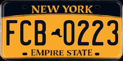 NY license plate FCB0223