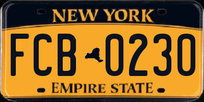 NY license plate FCB0230