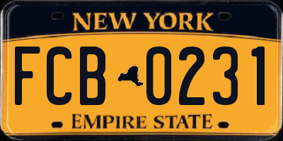 NY license plate FCB0231