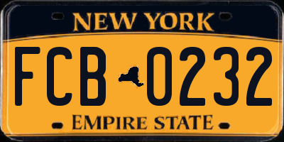 NY license plate FCB0232