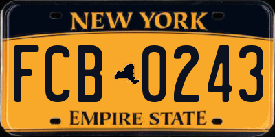 NY license plate FCB0243