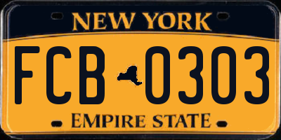NY license plate FCB0303