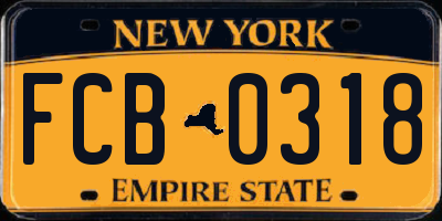 NY license plate FCB0318