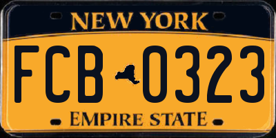 NY license plate FCB0323