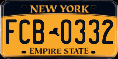 NY license plate FCB0332