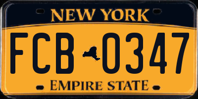 NY license plate FCB0347