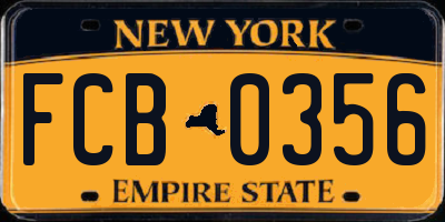 NY license plate FCB0356