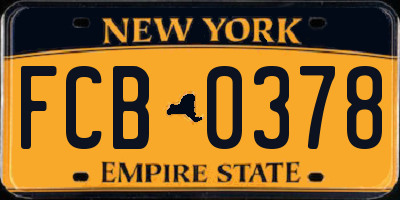 NY license plate FCB0378