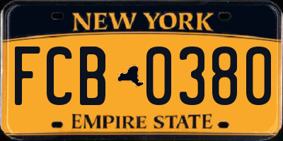 NY license plate FCB0380