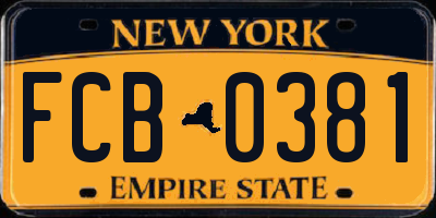 NY license plate FCB0381