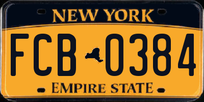 NY license plate FCB0384