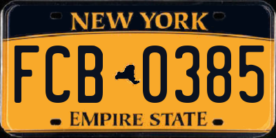 NY license plate FCB0385