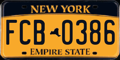 NY license plate FCB0386