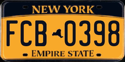 NY license plate FCB0398