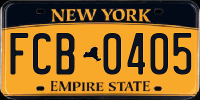 NY license plate FCB0405
