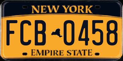 NY license plate FCB0458
