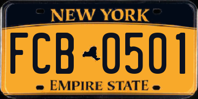 NY license plate FCB0501