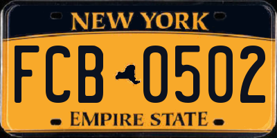 NY license plate FCB0502