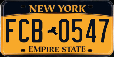 NY license plate FCB0547